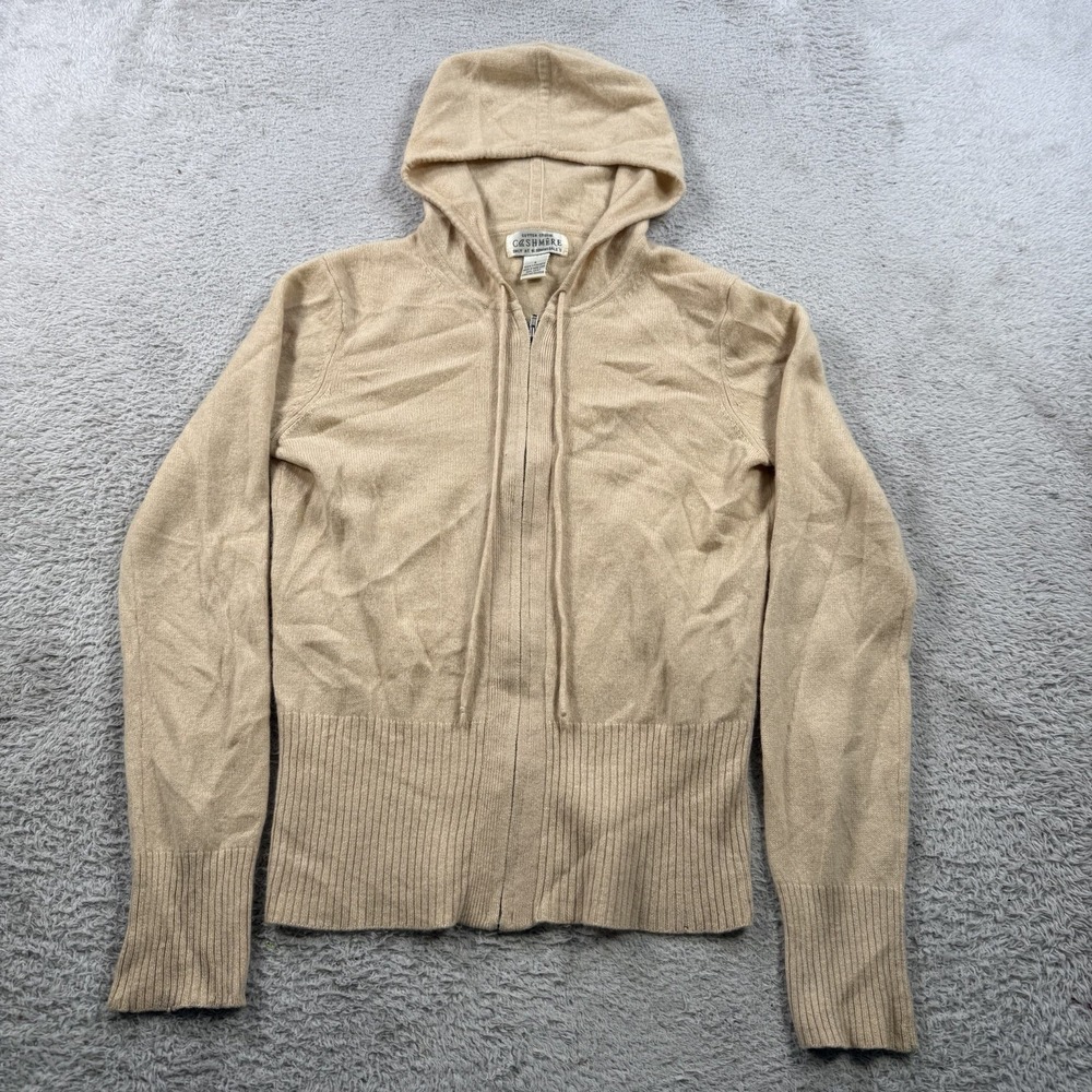 Sutton Studio Hoodie Womens Small Beige 100% Cashmere Full Zip Soft Lightweight